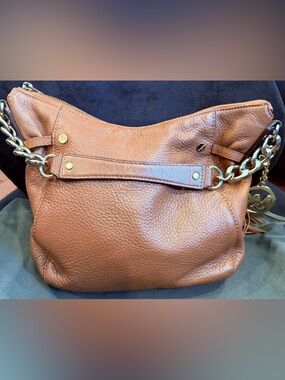 Michael Kors Brown Pebbled Leather Shoulder Bag with Gold Chain